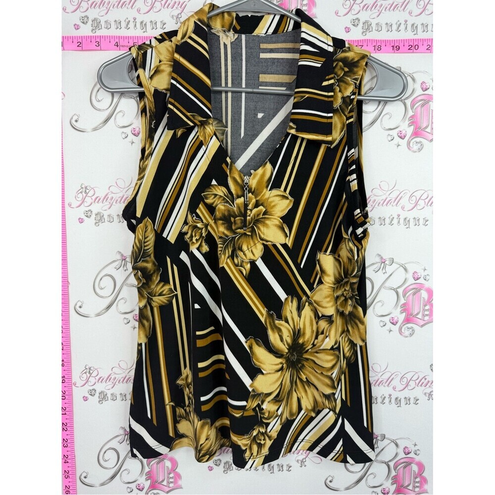 Black and Gold Floral Stripe V-Neck Sleeveless Camisole
